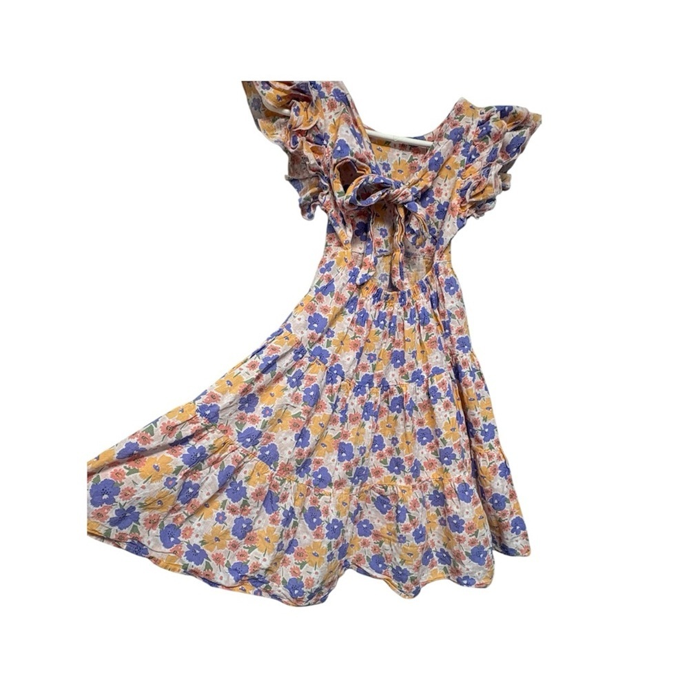 Chico's Girls Floral Ruffle Sleeve Dress - Blue & Yellow - Picture 4 of 7